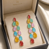 Multicolor Teardrop Gold Tone Dangle Earrings Pakistani Indian Jewelry