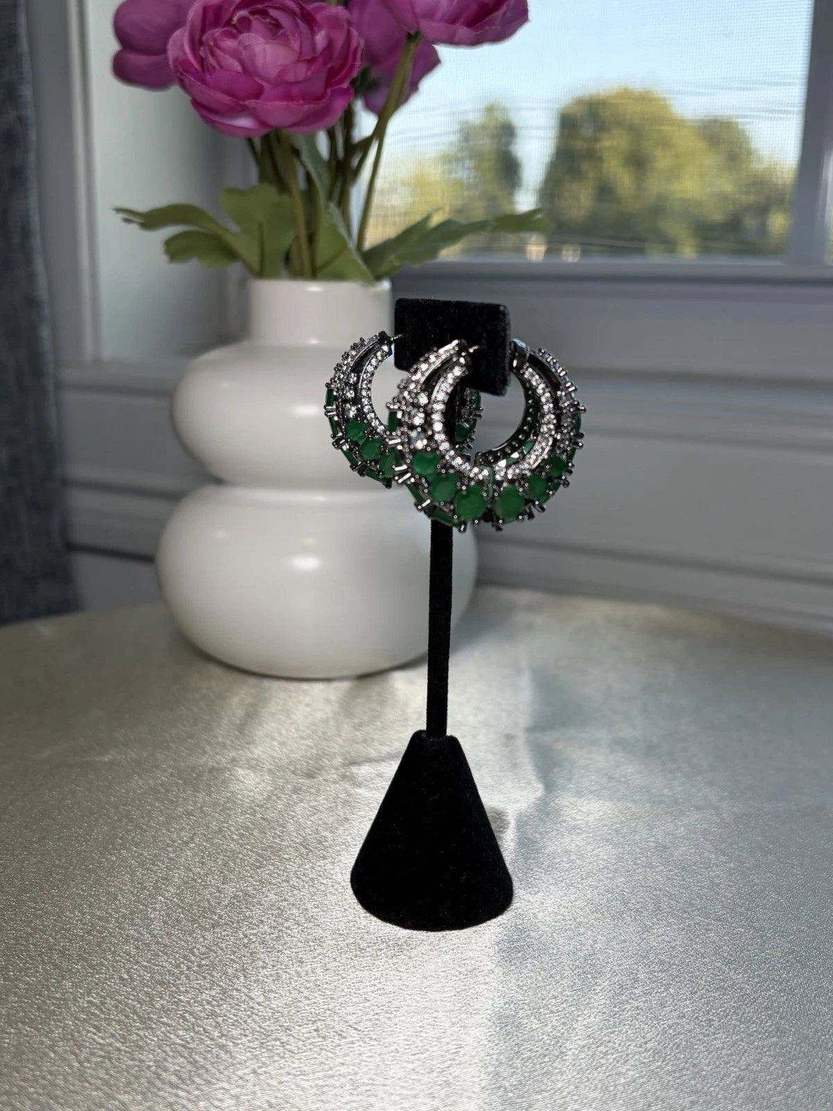 Emerald Luxe Crystal Hoop Earrings