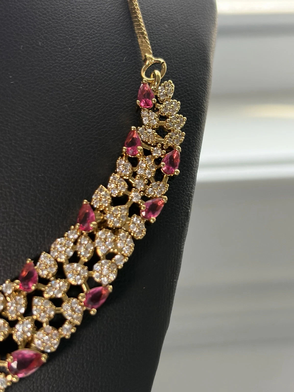 Ruby Radiance & Mint Garden American Diamond Necklace Set