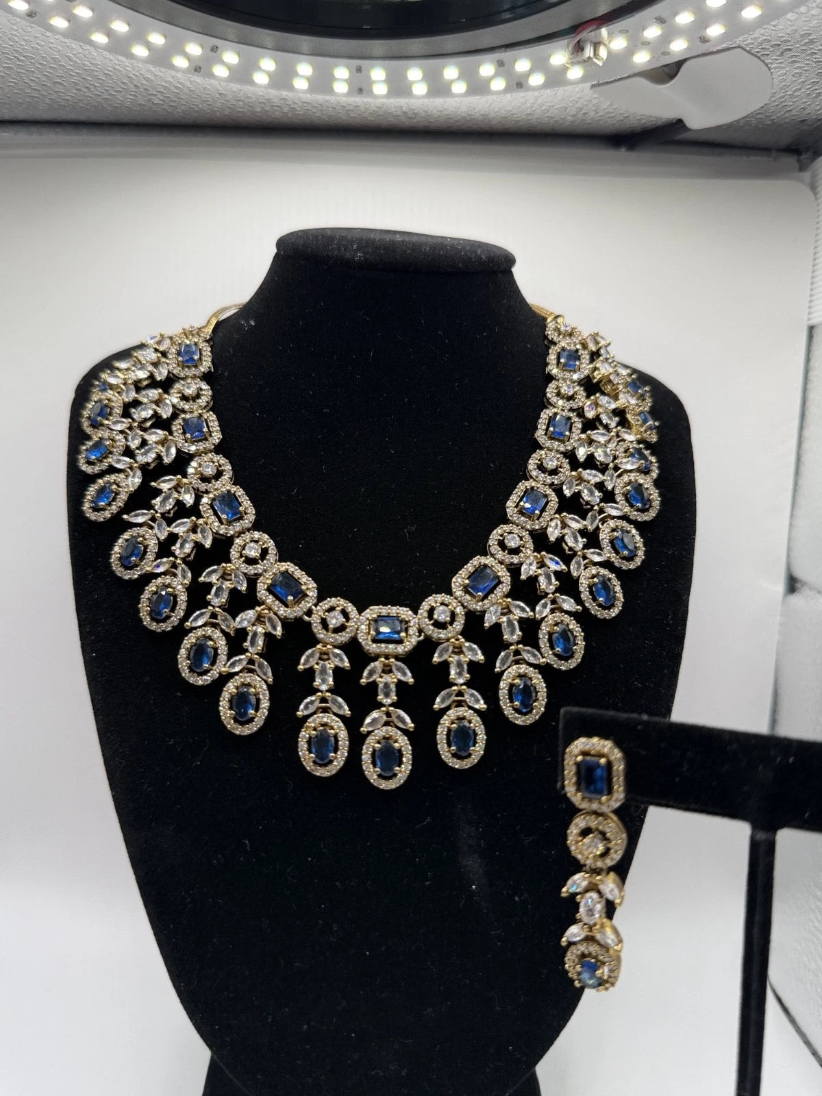 Royal Blue Crystal Necklace Set with Matching Earrings