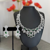 Emerald green and clear CZ-style necklace set