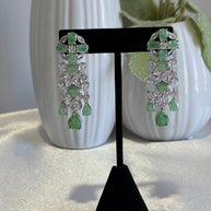 Green CZ Silver Tone Chandelier Drop Earrings Pakistani Indian Jewelry