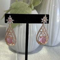 Baby Pink CZ Teardrop Earrings Rose Gold Tone Party Jewelry