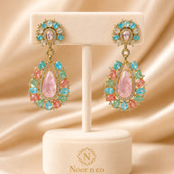 Pastel Multicolor CZ Gold Tone Teardrop Earrings Pakistani Indian Jewelry