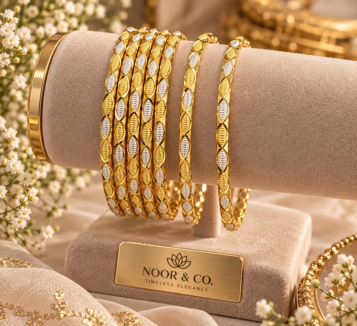 Two-Tone Gold Bangles - Set of 8