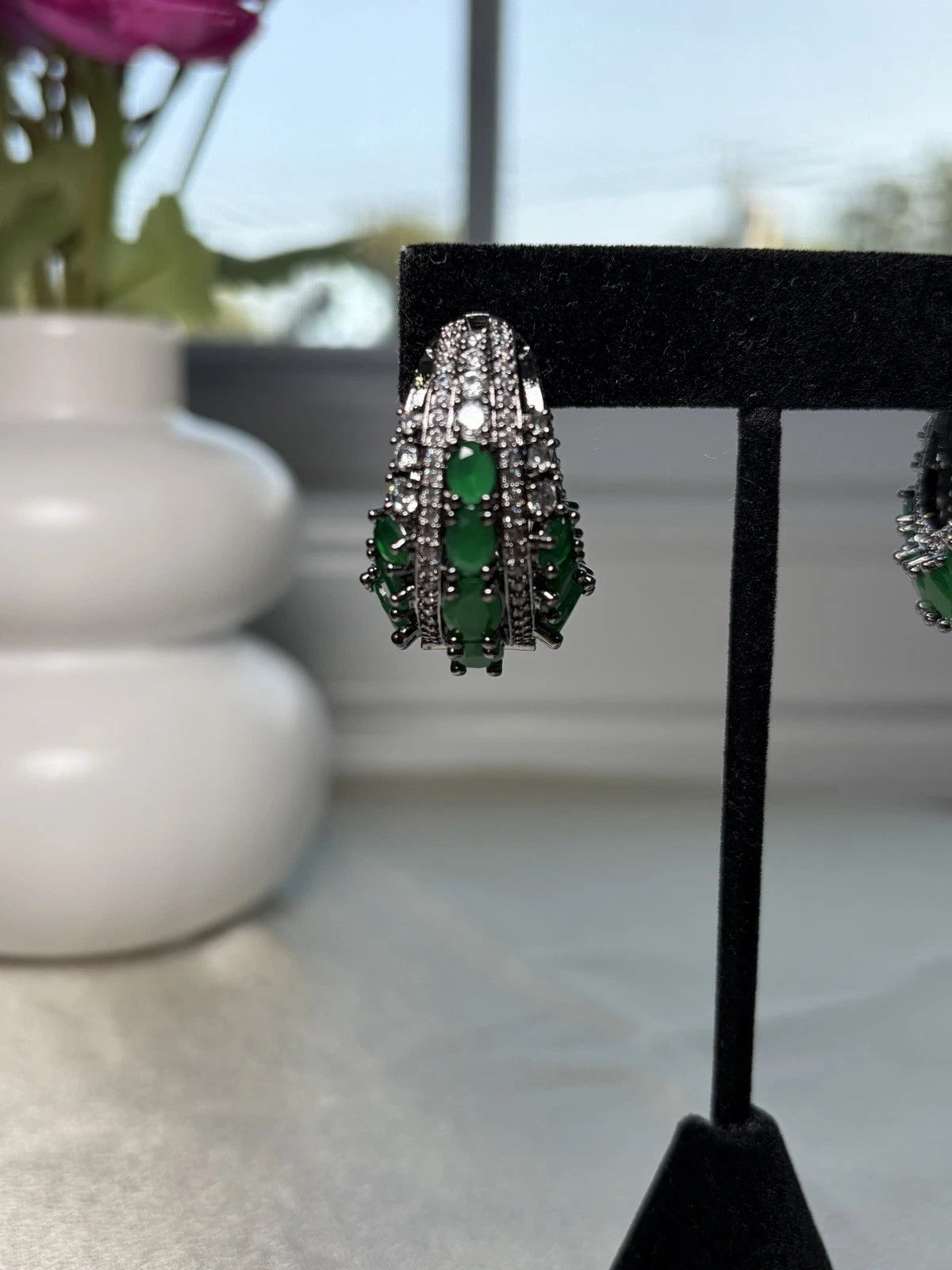 Emerald Luxe Crystal Hoop Earrings