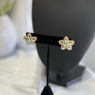Mint Green CZ Flower Stud Earrings Gold Tone Party Jewelry