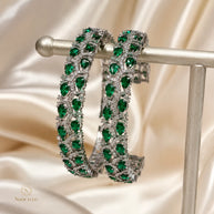 Emerald Green Silver Tone CZ Bangle Set Indian Pakistani Bridal Jewelry