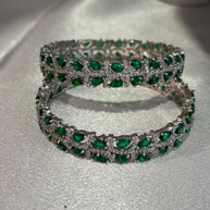 Emerald Green Silver Tone CZ Bangle Set Indian Pakistani Bridal Jewelry
