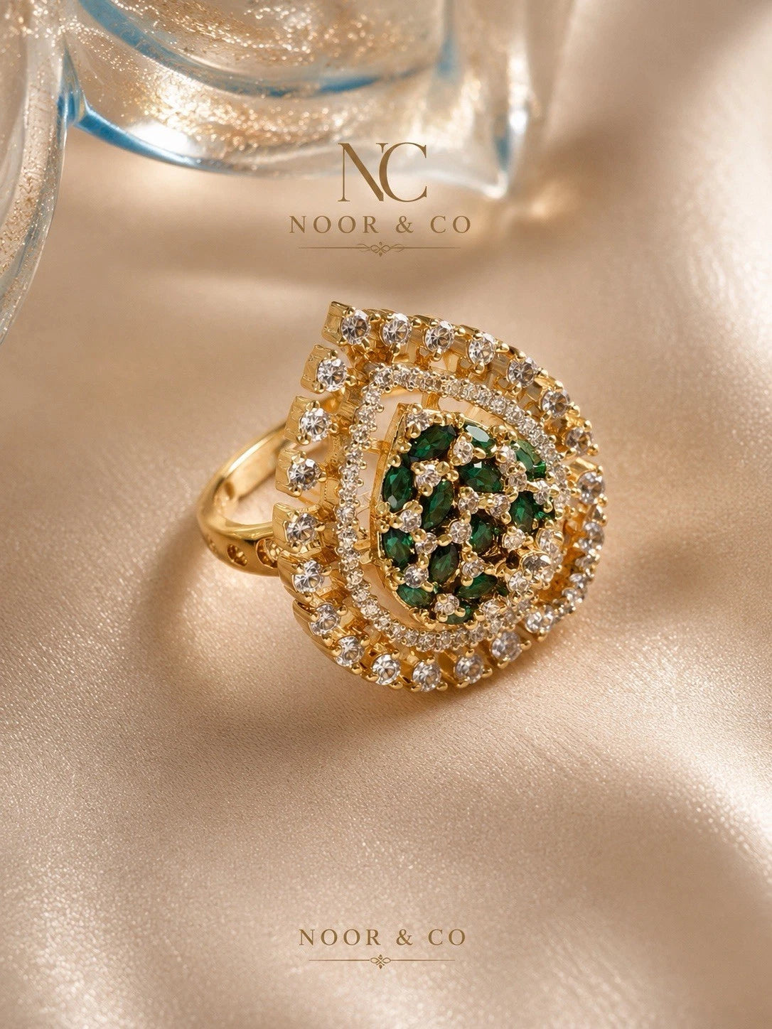 Emerald  Radiance Teardrop Statement Ring