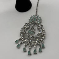 Mint Green Crystal Chandbali Earrings and Tikka