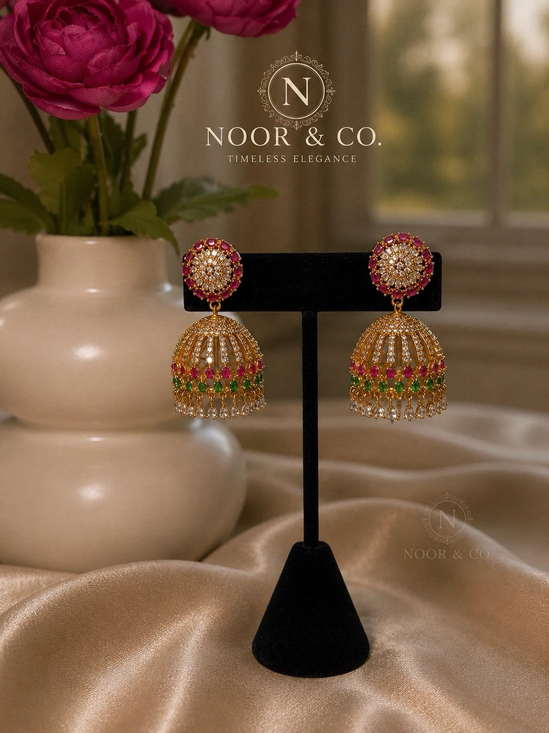 Multicolor Crystal Jhumka Earrings