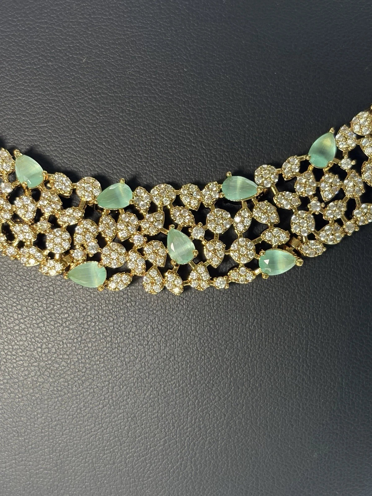 Ruby Radiance & Mint Garden American Diamond Necklace Set
