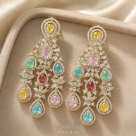 Multicolor CZ Gold Tone Chandelier Earrings Pakistani Indian Bridal Jewelry