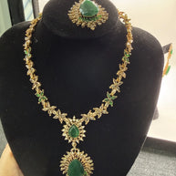 Emerald Green Teardrop Necklace Set with Matching Earrings & Tikka