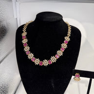 Elegant Pink Crystal Necklace & Earrings Set