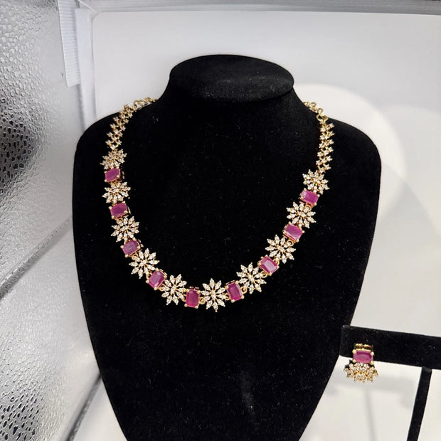 Elegant Pink Crystal Necklace & Earrings Set