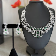 Emerald green and clear CZ-style necklace set