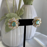Mint Green CZ Round Stud Earrings Gold Tone Party Jewelry