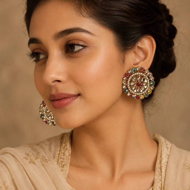 Multicolor Vintage-Inspired Statement Stud Earrings