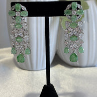 Green CZ Silver Tone Chandelier Drop Earrings Pakistani Indian Jewelry