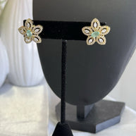 Mint Green CZ Flower Stud Earrings Gold Tone Party Jewelry