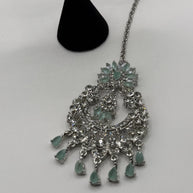 Mint Green Crystal Chandbali Earrings and Tikka