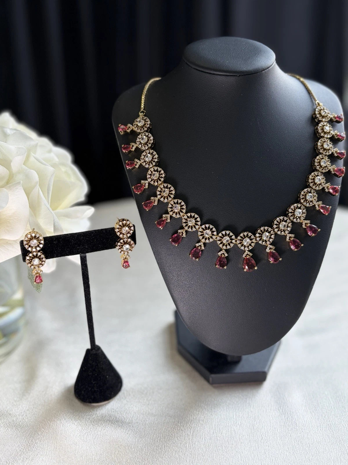 Crimson Cascade Statement Necklace Set