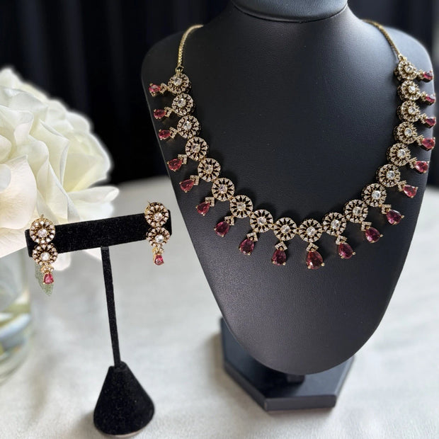 Crimson Cascade Statement Necklace Set