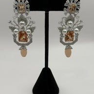 Champagne Crystal Pearl Statement Earrings – Luxury Bridal Drop Earrings
