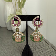 Luxury Pink & Green Statement Earrings | Pakistani Jewelry | Bridal Earrings