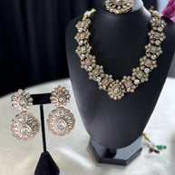 Noor Pastel Kundan Statement Necklace Set Mint & Pink