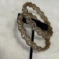 Gold Tone American Diamond Bangles Set Size 2.10 Elegant Wavy Crystal Design