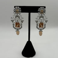 Champagne Crystal Pearl Statement Earrings – Luxury Bridal Drop Earrings