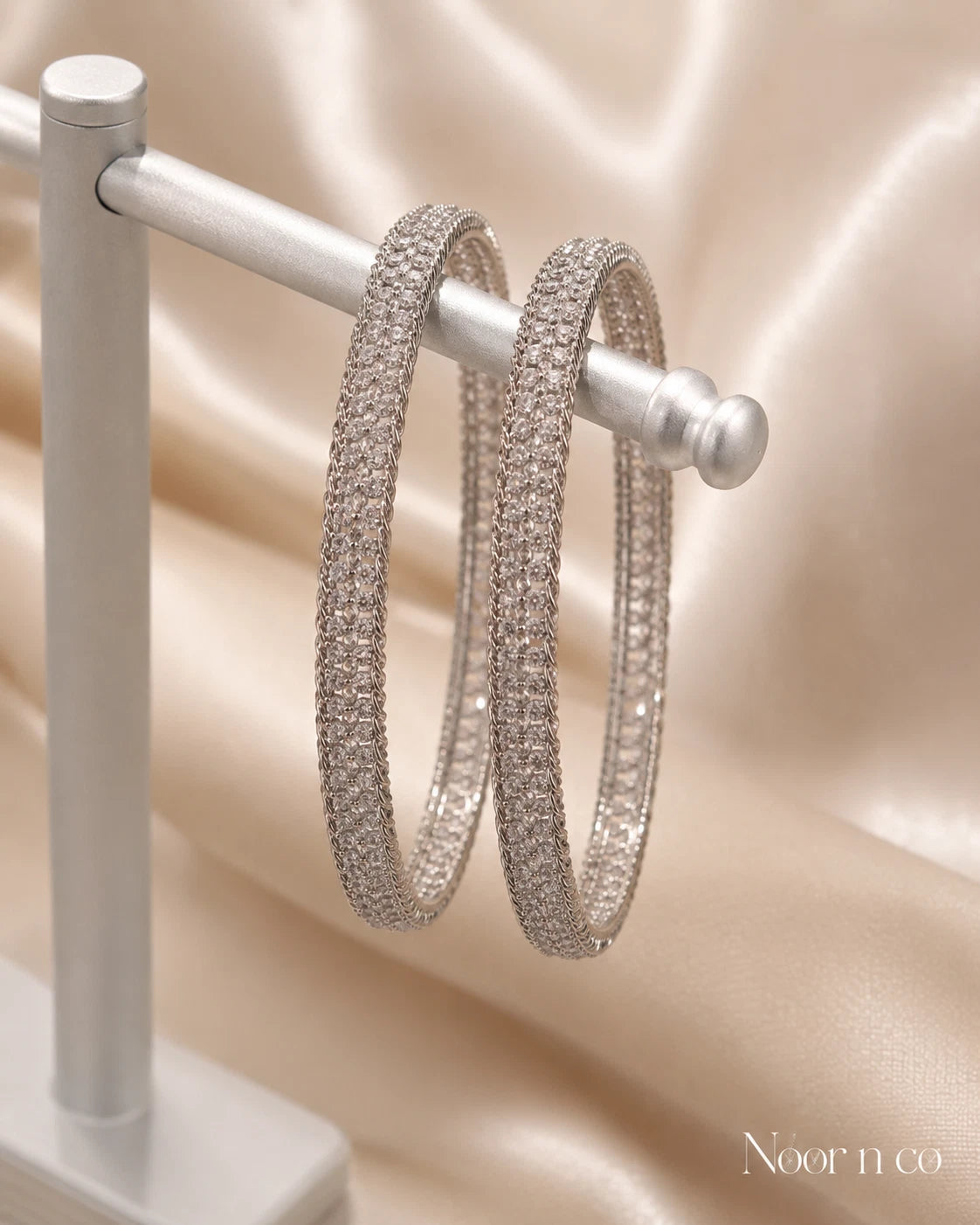 Silver Tone CZ Bangle Set Size 2.10 Indian Pakistani Bridal Party Jewelry