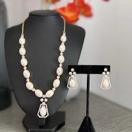 Elegant Pearl & Crystal Statement Jewelry Set | Gold Tone Necklace and Earrings