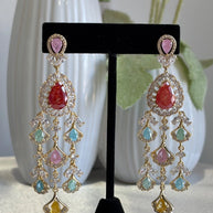 Multicolor CZ Gold Tone Chandelier Earrings Pakistani Indian Bridal Jewelry