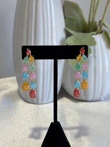 Multicolor Teardrop Gold Tone Dangle Earrings Pakistani Indian Jewelry