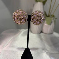 Pink Lavender Gold Tone CZ Round Statement Earrings Indian Pakistani Jewelry