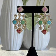 Multicolor CZ Gold Tone Chandelier Earrings Pakistani Indian Statement Jewelry