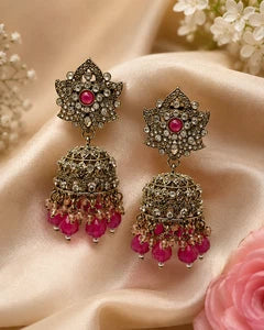 Traditional Pink Jhumka Statement Earrings