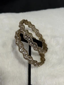 Gold Tone American Diamond Bangles Set Size 2.10 Elegant Wavy Crystal Design