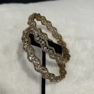 Gold Tone American Diamond Bangles Set Size 2.10 Elegant Wavy Crystal Design