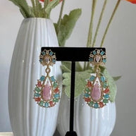 Pastel Multicolor CZ Gold Tone Teardrop Earrings Pakistani Indian Jewelry