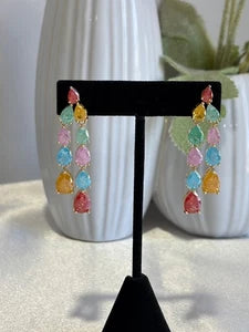 Multicolor Teardrop Gold Tone Dangle Earrings Pakistani Indian Jewelry