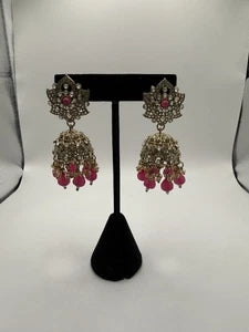 Traditional Pink Jhumka Statement Earrings