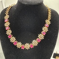 Elegant Pink Crystal Necklace & Earrings Set