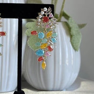 Multicolor Pearl CZ Gold Tone Drop Earrings Pakistani Indian Statement Jewelry