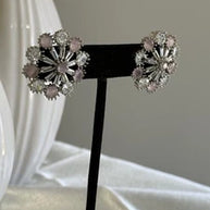 Blush Pink CZ Floral Stud Earrings Silver Tone Party Jewelry