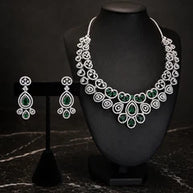 Emerald green and clear CZ-style necklace set